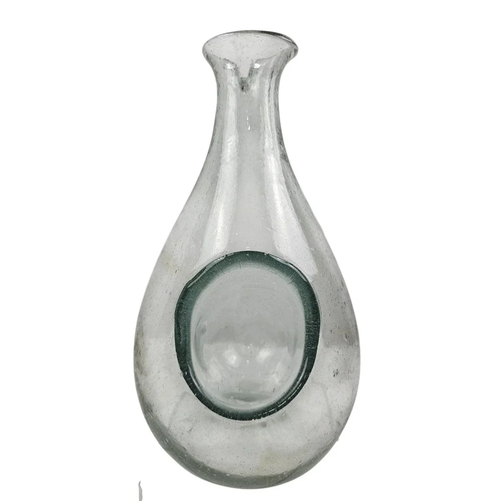Hand Blown Seed Glass Sake Carafe Decanter with Internal Ice Pocket Chiller
